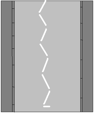 Zebra crossing ahead; keep left of the divider. See Zebra Crossing rules below.